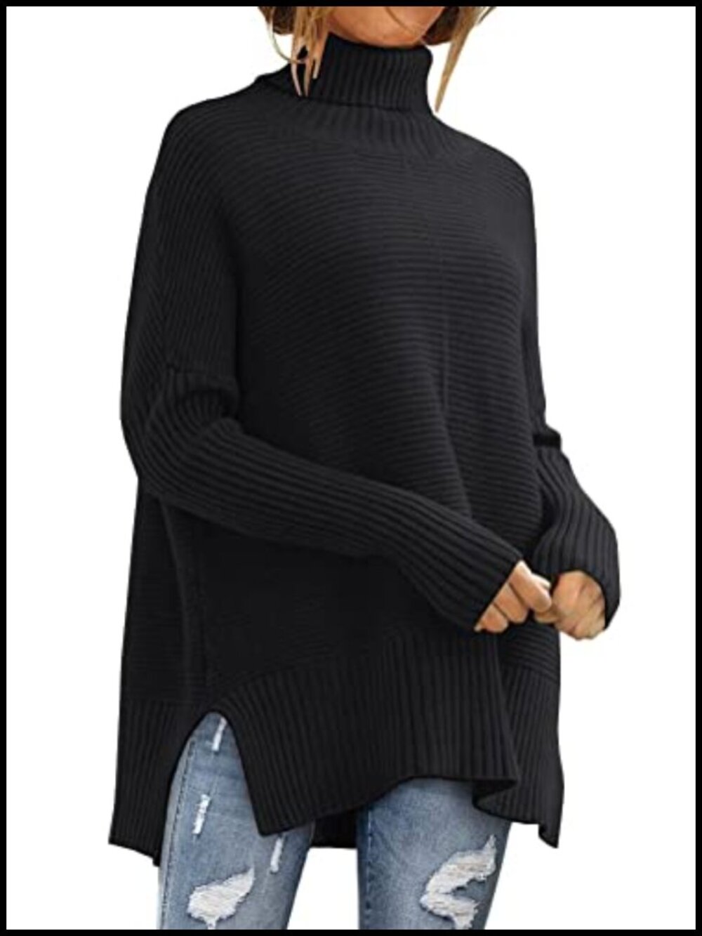 Women's Oversized Turtleneck Sweater - Cozy Rib Knit Long Pullover Tunic,